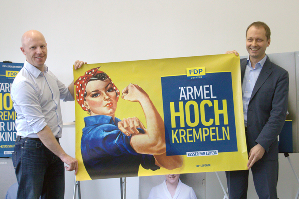 Auch Marcus Viefeld (links) und Holger Krahmer werden in den nächsten Wochen die Ärmel hochkrempeln, um für ihren Einzug in den Leipziger Stadtrat zu werben