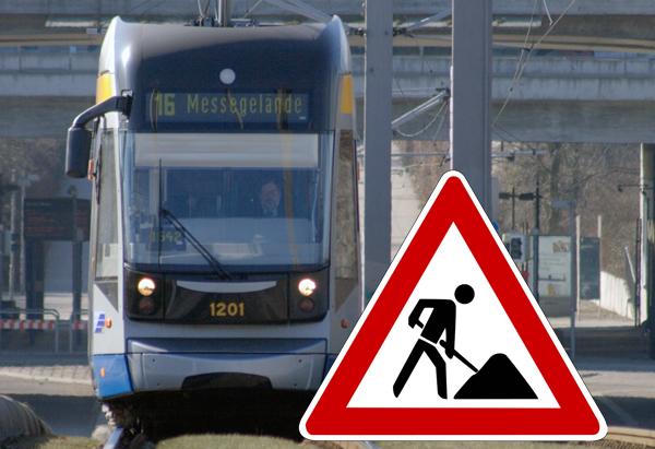 Einschränkungen für Straßenbahnlinie 1 in Schönefeld und Mockau