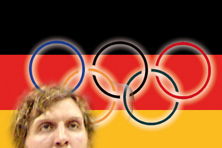 Basketball-Superstar Dirk Nowitzki trägt die deutsche Fahne bei der Olympia-Eröffnung